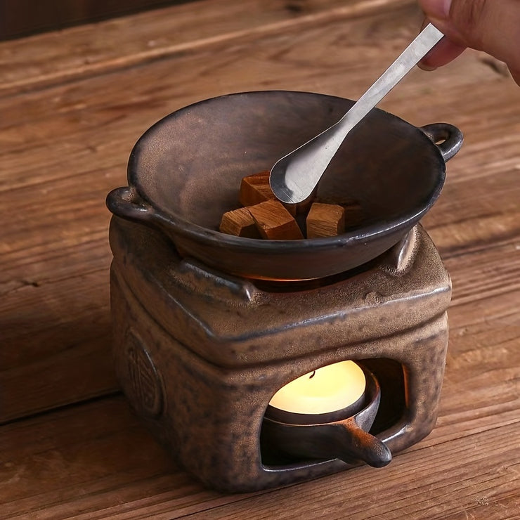 1pc, Retro Aromatherapy Candle Holder Fragrance Burner Tealight Holder Ceramic Candle Diffuser Essential Oil Warmer For Aromatherapy Yoga Room