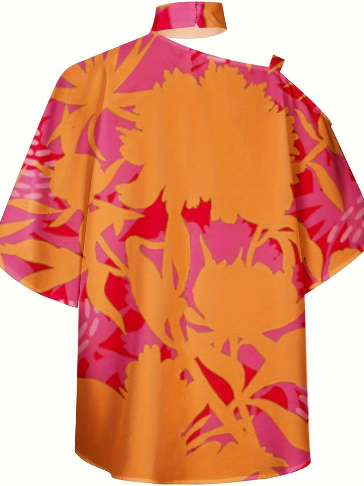 Women's Blouse Summer Halter Batwing Sleeve Floral Print Blouse