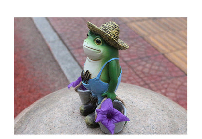 Whimsical Resin Frog Figurine in Blue Overalls with Straw Hat - Contemporary Garden Decor for Independence Day, Desktop-Style Animal Sculpture, No Power Needed, Frog Garden Decor