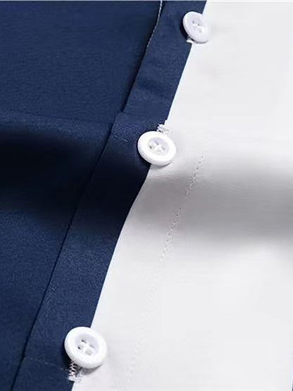 Mens Summer Short Sleeve Striped Shirting Shirt - Square Neck, Button Front, Regular Fit, Non-Stretch Polyester Fabric, Hand Wash or Dry Clean, Perfect for Weekend Casual Street Style