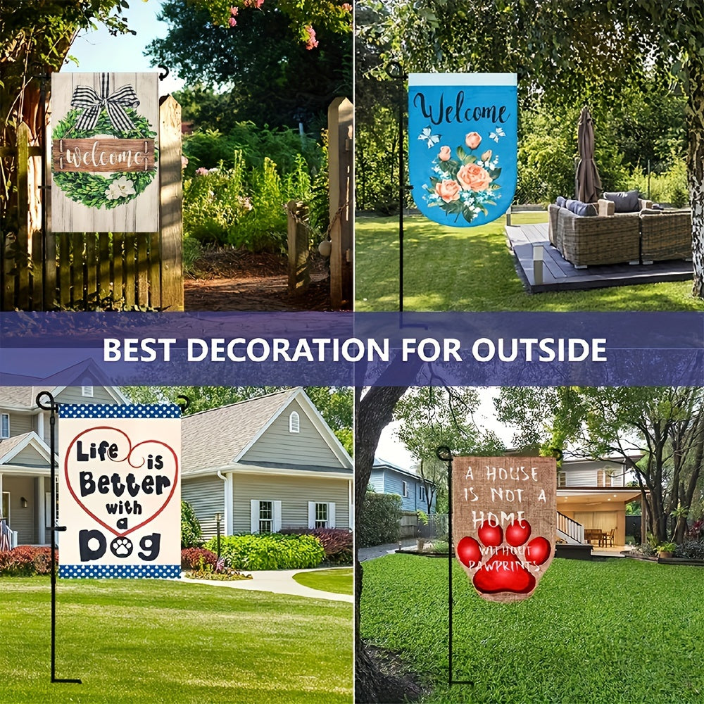 Black Wrought Iron Garden Flag Holder Stand - Durable Yard Flagpole, Holds Flags Up to 12.5" Wide, Includes Tiger Clip and Rubber Stopper for Outdoor Decoration, Coated Flagpole