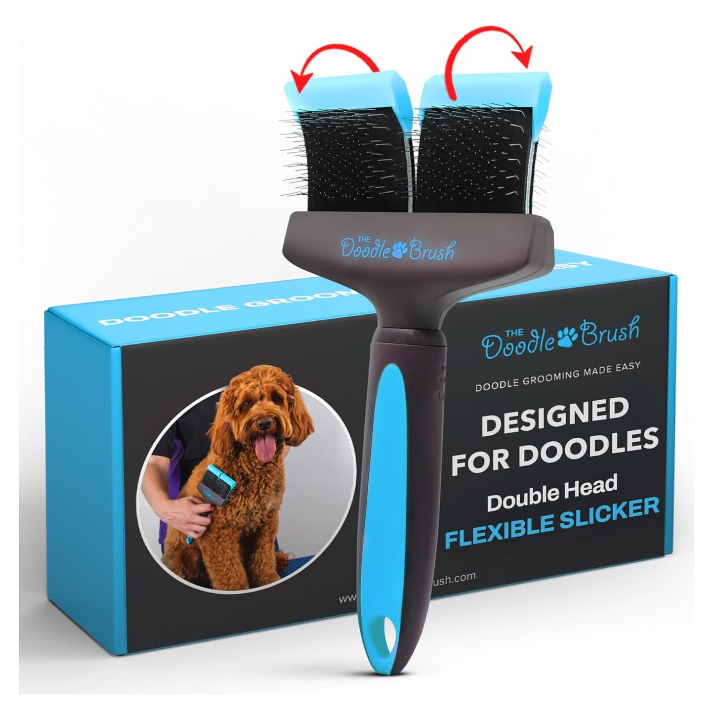 Doodle Brush for Dogs - Dog Hair, Dog Brush for Poodles, Goldendoodle, Bernedoodle - Flexible Head Slicker for Dogs, Poodle, Labradoodle, Sheepadoodle - Dual Head
