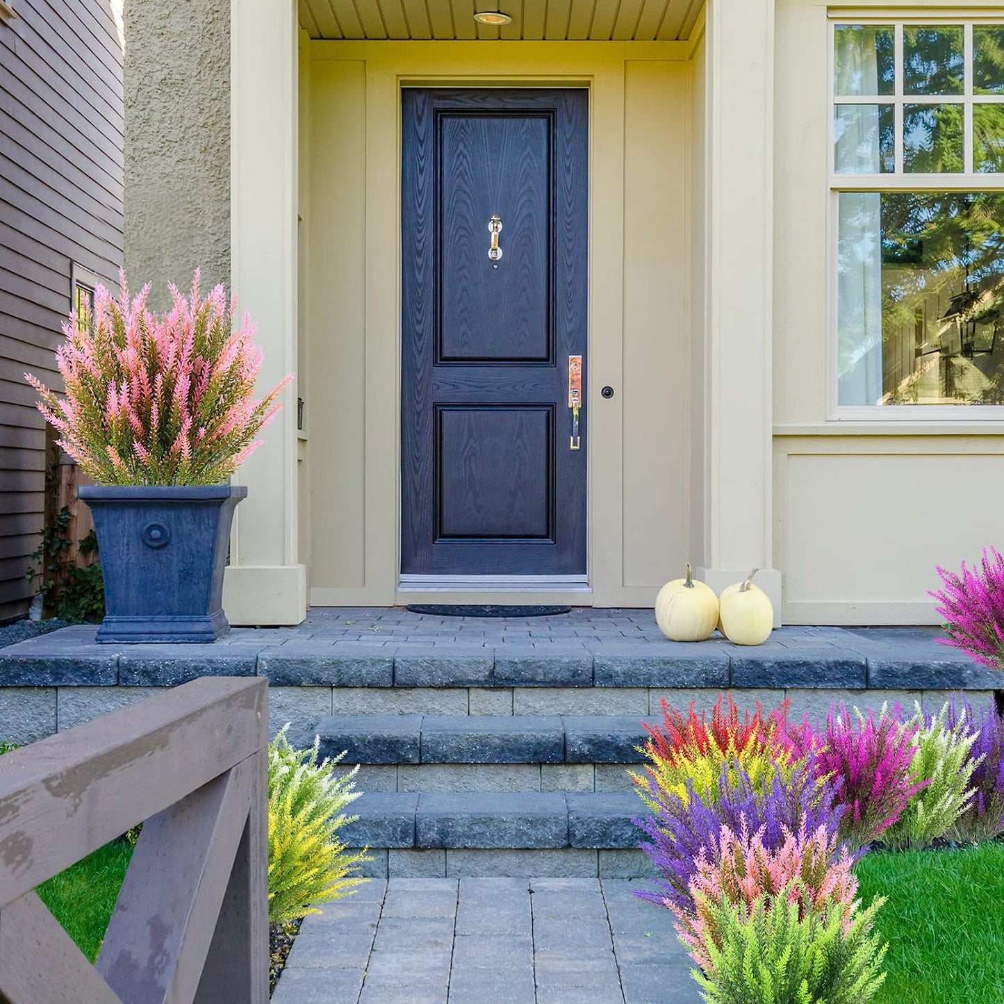 4 Bundles of UV-Resistant Artificial Lavender Flowers - Perfect for Garden, Porch, and Window Box Decorations!
