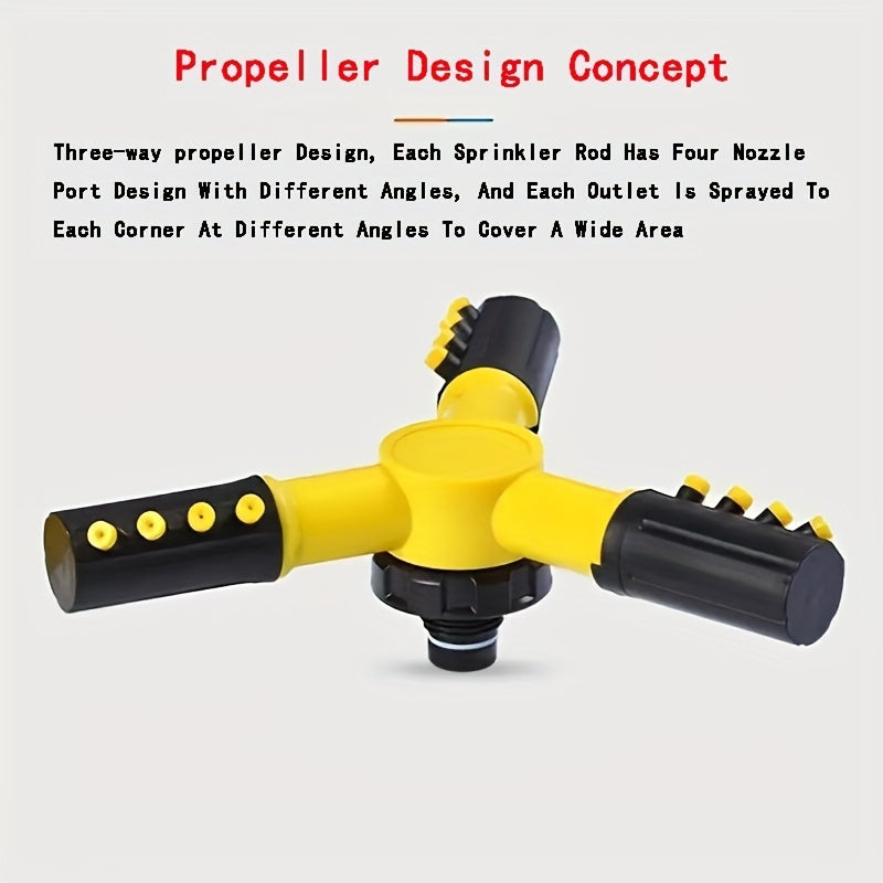 [1pc 360° Rotating Lawn Sprinkler] 1pc Lawn Automatic Sprinkler 360° Rotating 3 Adjustable Rotating Arms Combinable Multi-Angle Large Area Coverage For Garden Lawn Automatic Irrigation Roof Cooling, Yellow
