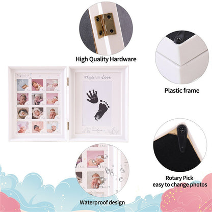 [100 Days Hand & Foot Frame] 100 Days Anniversary Table Filler Photo Frame - Capture Your Newborn's Hand & Foot Prints, Halloween, Thanksgiving And Christmas Gift