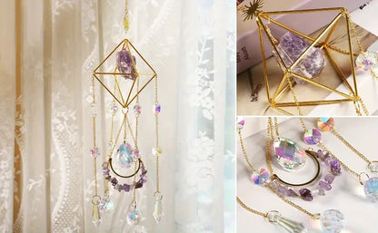 1pc Amethyst Crystal Suncatcher, Hanging Golden Plated Garden Sun Catcher For Windows, Healing Amethyst Crystal Decor For Home, Hanging Ornaments