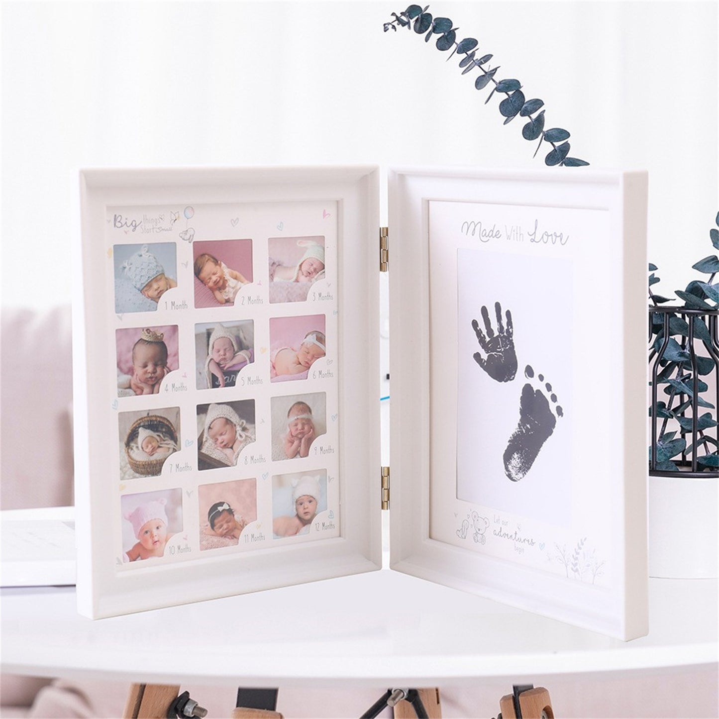 [100 Days Hand & Foot Frame] 100 Days Anniversary Table Filler Photo Frame - Capture Your Newborn's Hand & Foot Prints, Halloween, Thanksgiving And Christmas Gift