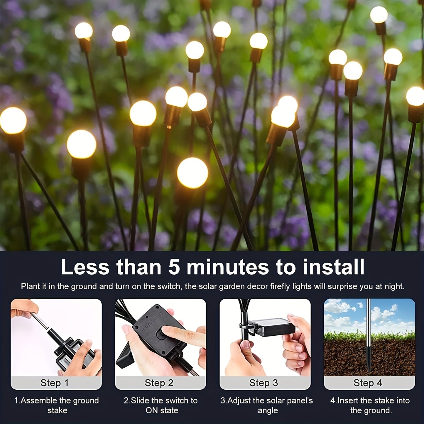 6/8/10 Lights Solar Lawn Lamp Garden Lamp, LED Wind-driven Firefly Ground Plug Lamp, Garden Ramadan Decoration Festival Lamp