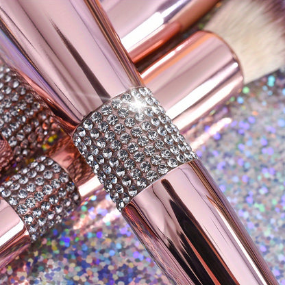 12/14pcs Luxe Makeup Brush Set with Glitter Handles - Includes Blush, Eyeshadow, Foundation Brushes & More - Nylon Bristles for All Skin Types - Fragrance-Free