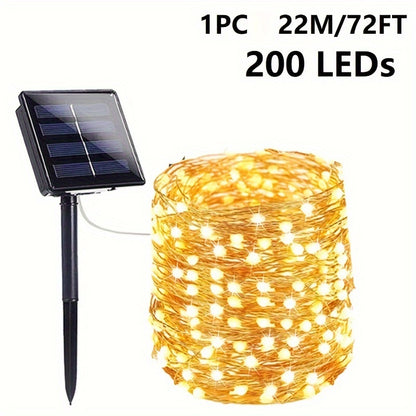 8-Mode Solar Powered Copper Wire Fairy Flower Wreath Lamp - Outdoor Garden Decorative Lighting for Christmas Wedding Party Tree Terraces - Durable Weather-Resistant Construction with Energy-Efficient LEDs