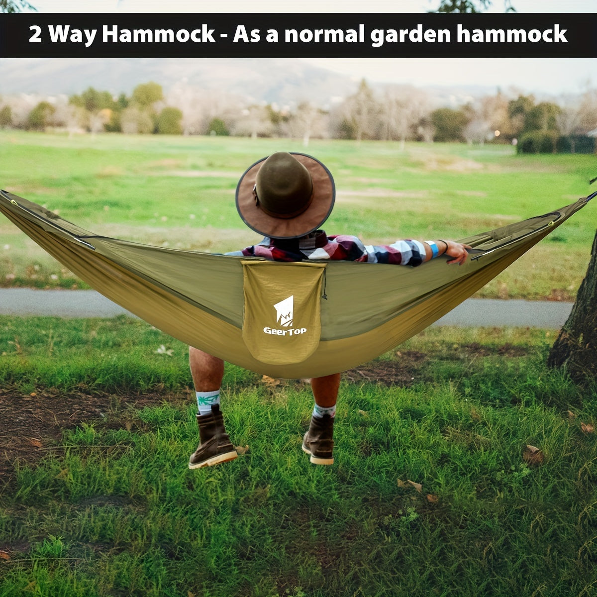 GeerTop 3-in-1 Camping Hammock with Mosquito Net & Sun Shelter - Durable, Easy Setup for Backpacking, Hiking, Beach & Garden