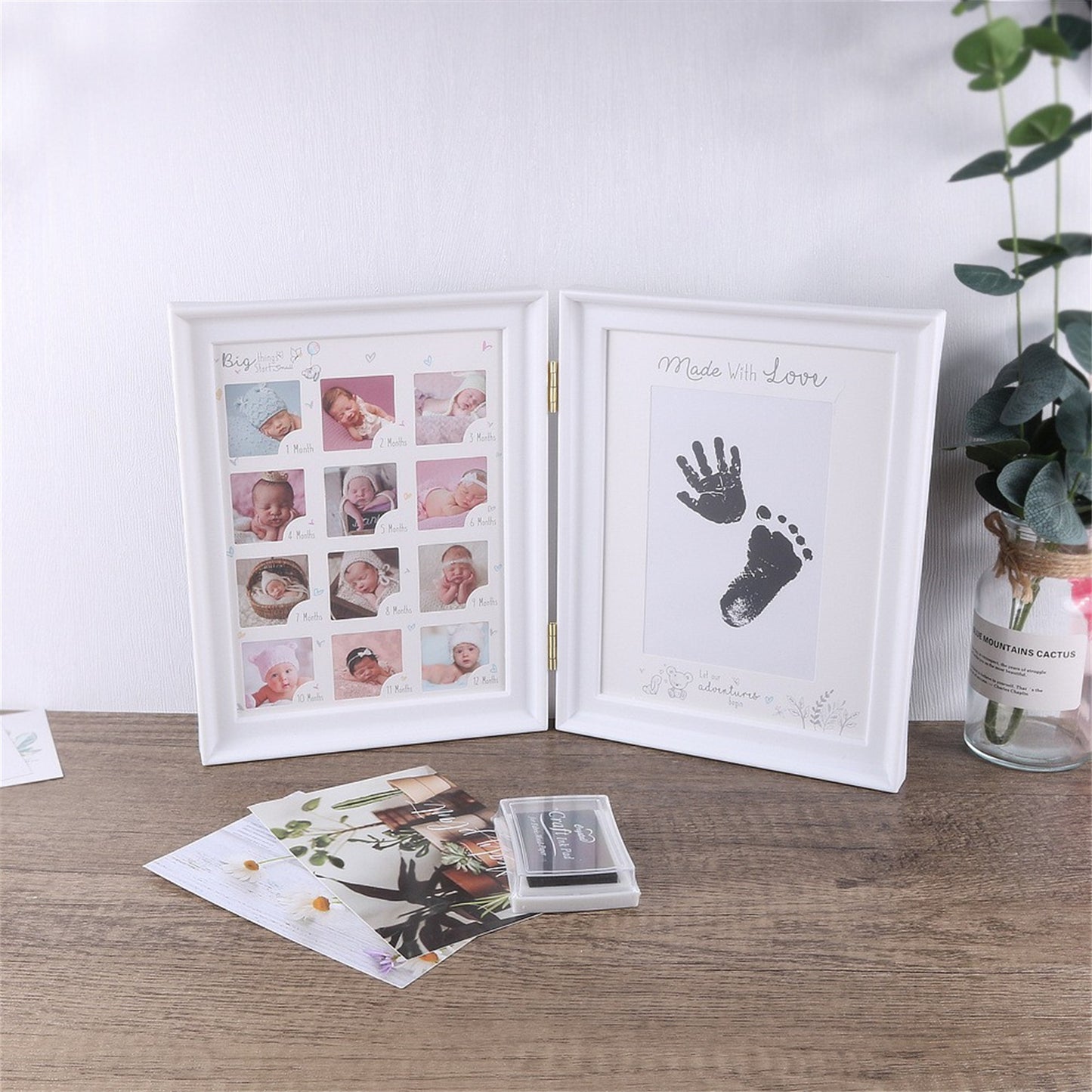 [100 Days Hand & Foot Frame] 100 Days Anniversary Table Filler Photo Frame - Capture Your Newborn's Hand & Foot Prints, Halloween, Thanksgiving And Christmas Gift