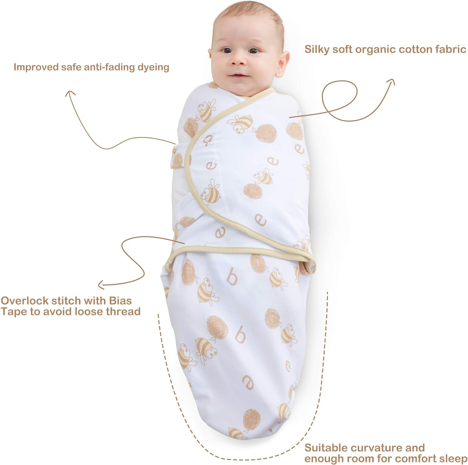Soft & Breathable Baby Swaddle Blanket for 3-6 Months, Organic Cotton Baby Sleep Swaddle Sack, Infant Swaddle Bag for Baby 3-6 Months with Baby-Friendly Hook & Loop Fatsener
