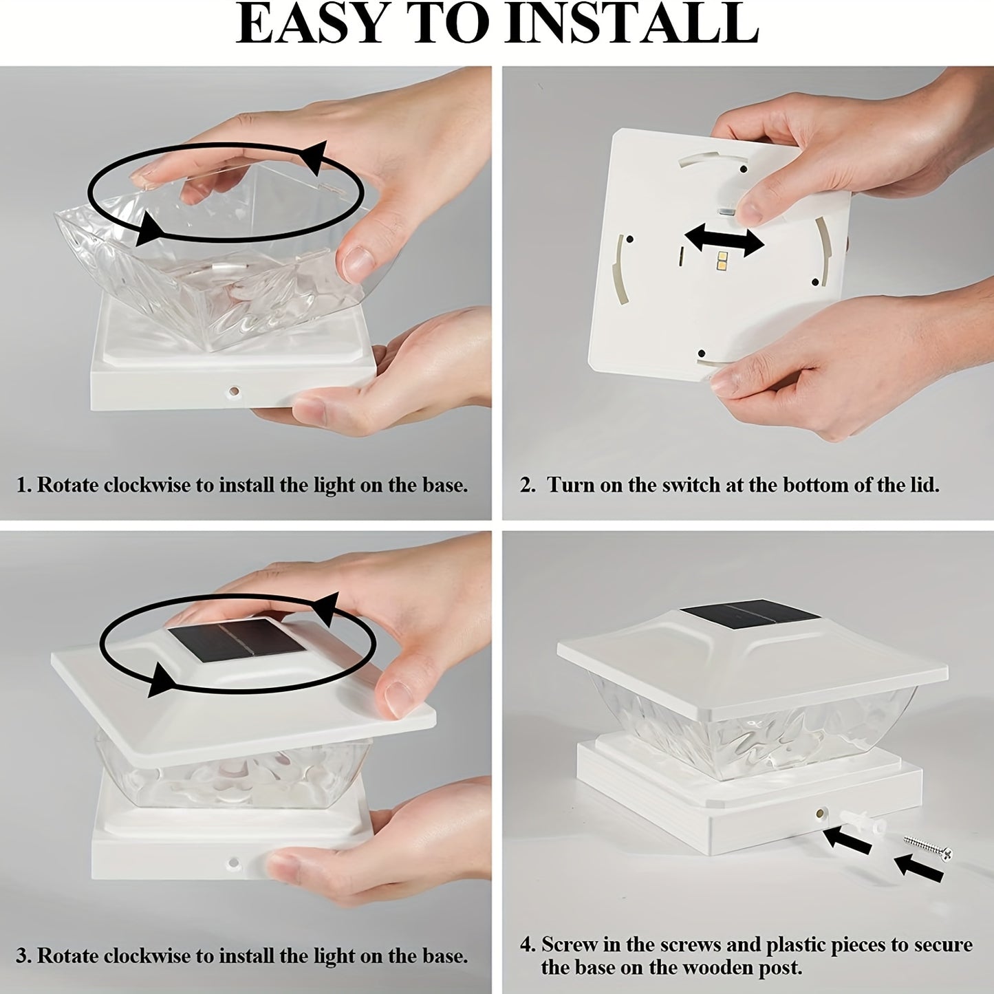 4/6/8 pack Solar Column Cover Light - 2 Modes LED Fence Deck Light for 3.5x3.5, 4x4, 4.5x4.5, 5x5 Wood Posts - Waterproof Outdoor Solar Light for Garden, Porch, Patio, Stairs - Bright and Decorative