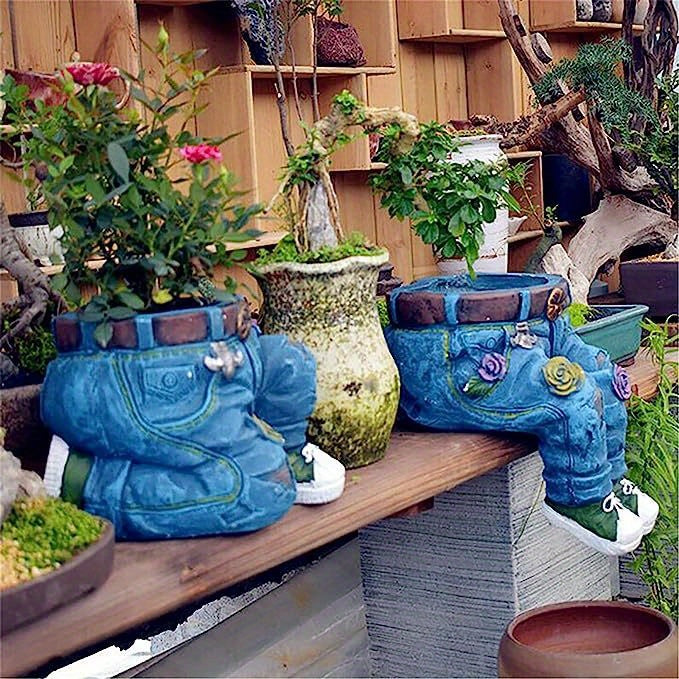 1pc Retro Denim Pants Planter Pots Flower Pots Garden Statues Outdoor Statues Garden Decor