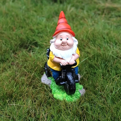 1pc Rustic Resin Gnome Statue on Bicycle, Easter Garden Decor, Outdoor Lawn Sculpture, No Power Needed, Dwarf Figurine for Home & Garden Decoration