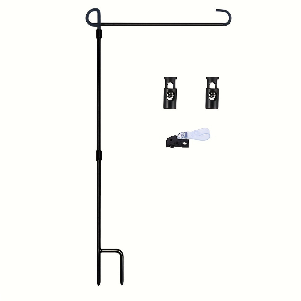 Black Wrought Iron Garden Flag Holder Stand - Durable Yard Flagpole, Holds Flags Up to 12.5" Wide, Includes Tiger Clip and Rubber Stopper for Outdoor Decoration, Coated Flagpole