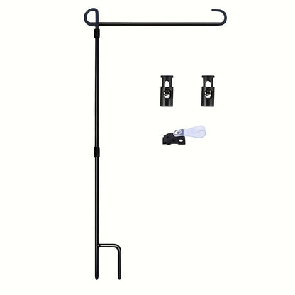 Black Wrought Iron Garden Flag Holder Stand - Durable Yard Flagpole, Holds Flags Up to 12.5" Wide, Includes Tiger Clip and Rubber Stopper for Outdoor Decoration, Coated Flagpole