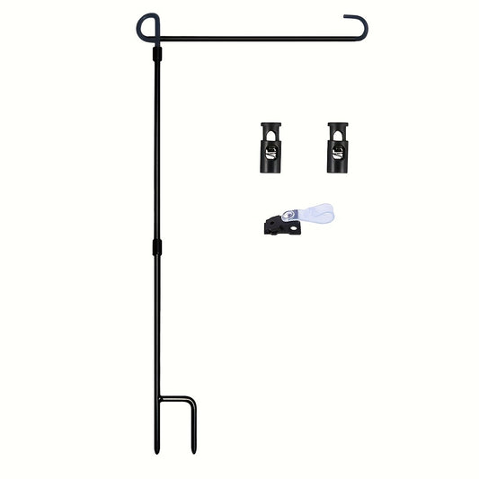 Black Wrought Iron Garden Flag Holder Stand - Durable Yard Flagpole, Holds Flags Up to 12.5" Wide, Includes Tiger Clip and Rubber Stopper for Outdoor Decoration, Coated Flagpole
