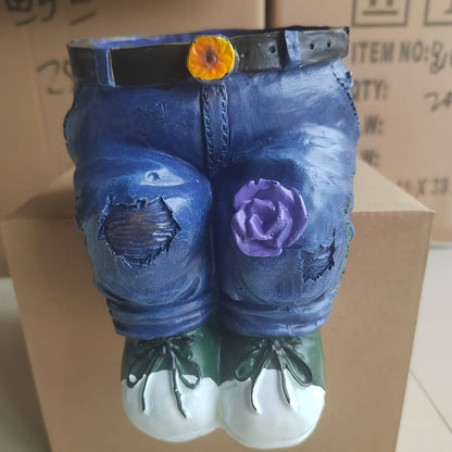 1pc Retro Denim Pants Planter Pots Flower Pots Garden Statues Outdoor Statues Garden Decor