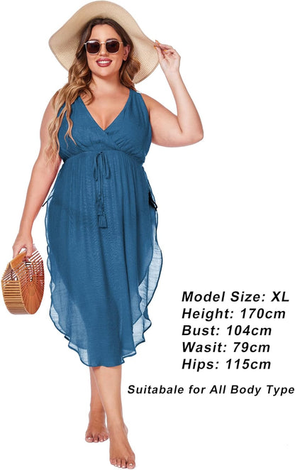 Ladies Cover Ups Sheer Swimwear Coverup Sexy V Neck Beach Dresses,Small