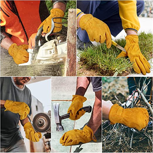 1 Pair Of Leather Work Gloves, Flexible Grip Tough Cowhide Gardening Gloves For Wood Cutting/Construction/Truck Driving/Garden/Yard Working For Men And Women