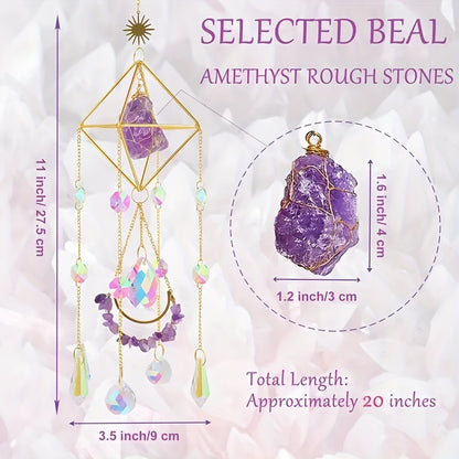 1pc Amethyst Crystal Suncatcher, Hanging Golden Plated Garden Sun Catcher For Windows, Healing Amethyst Crystal Decor For Home, Hanging Ornaments