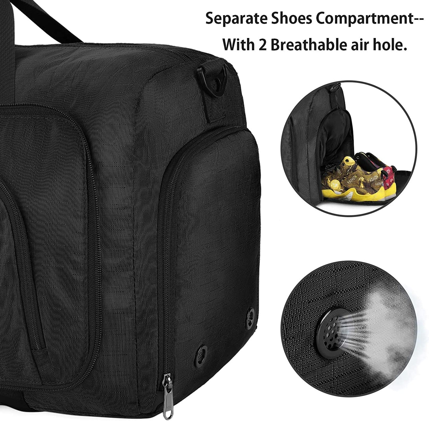 Duffel Bags for Traveling 80L Carry on Foldable Weekender Overnight Bag for Men Women Waterproof Weekend Travel Duffle Bags with Shoe Compartment,Black