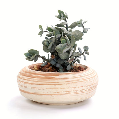 6pcs/set Decorative Ceramic Planter with Drain Hole - Perfect Gift Idea for Women - Mini Plant Pot for Succulents, Cactus, and Flowers - Wooden Pattern Design - Ideal for Home, Office, and Outdoor Garden - 6.5cm (Plants Not I