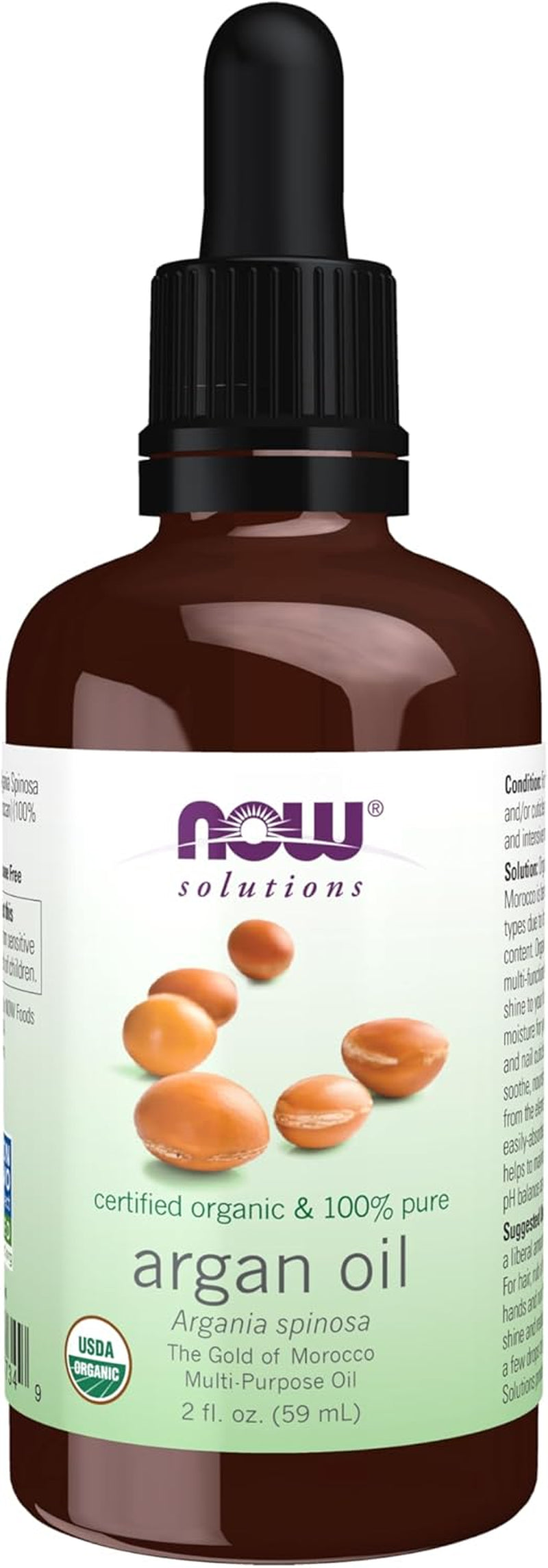 Solutions, Organic Argan Oil, Certified Organic and 100% Pure, "Gold of Morocco" Multi-Purpose Oil, 2-Ounce