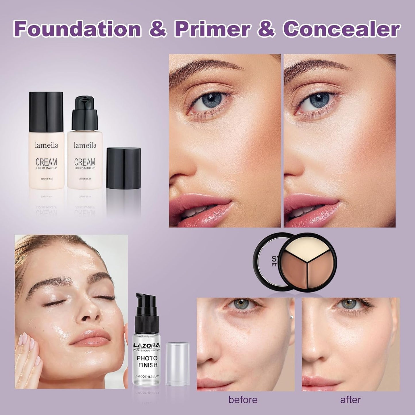 Women Full Kit Make up Kit Makeup Sets Women Includes Eyeshadow Palette Lip Gloss Liquid Lipstick Make up Sponge Brushes Eyebrow Concealer with Makeup Bag