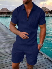 2Pcs Outfits For Men, Casual Short Sleeve Lapel Shirt And Drawstring Shorts Set For Summer, Men's Clothing For Vacation Workout