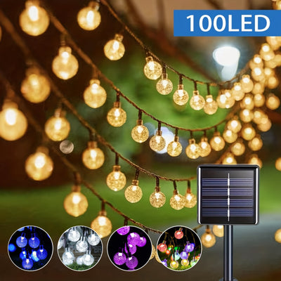 1pack Solar Powered 100LED 50LED 20 LED Crystal Globe Solar String Lights, Waterproof Solar Outdoor Lights, 8 Modes, Halloween Outdoor Decorations Lights, For Garden Tree Patio Party Christmas Decorations (Warm White) (8color
