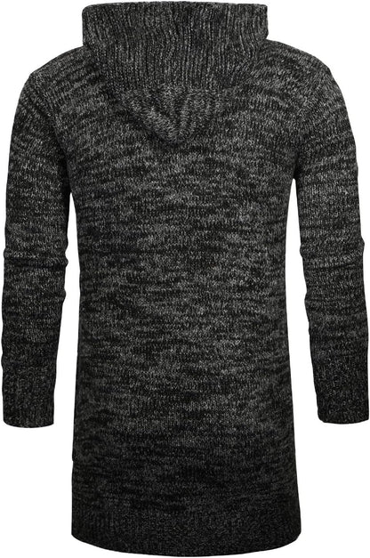 Men'S Long Cardigan Sweater Hooded Knit Slim Fit Open Front Longline Cardigans with Pockets