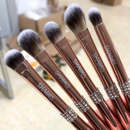 12/14pcs Luxe Makeup Brush Set with Glitter Handles - Includes Blush, Eyeshadow, Foundation Brushes & More - Nylon Bristles for All Skin Types - Fragrance-Free