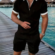 2Pcs Outfits For Men, Casual Short Sleeve Lapel Shirt And Drawstring Shorts Set For Summer, Men's Clothing For Vacation Workout