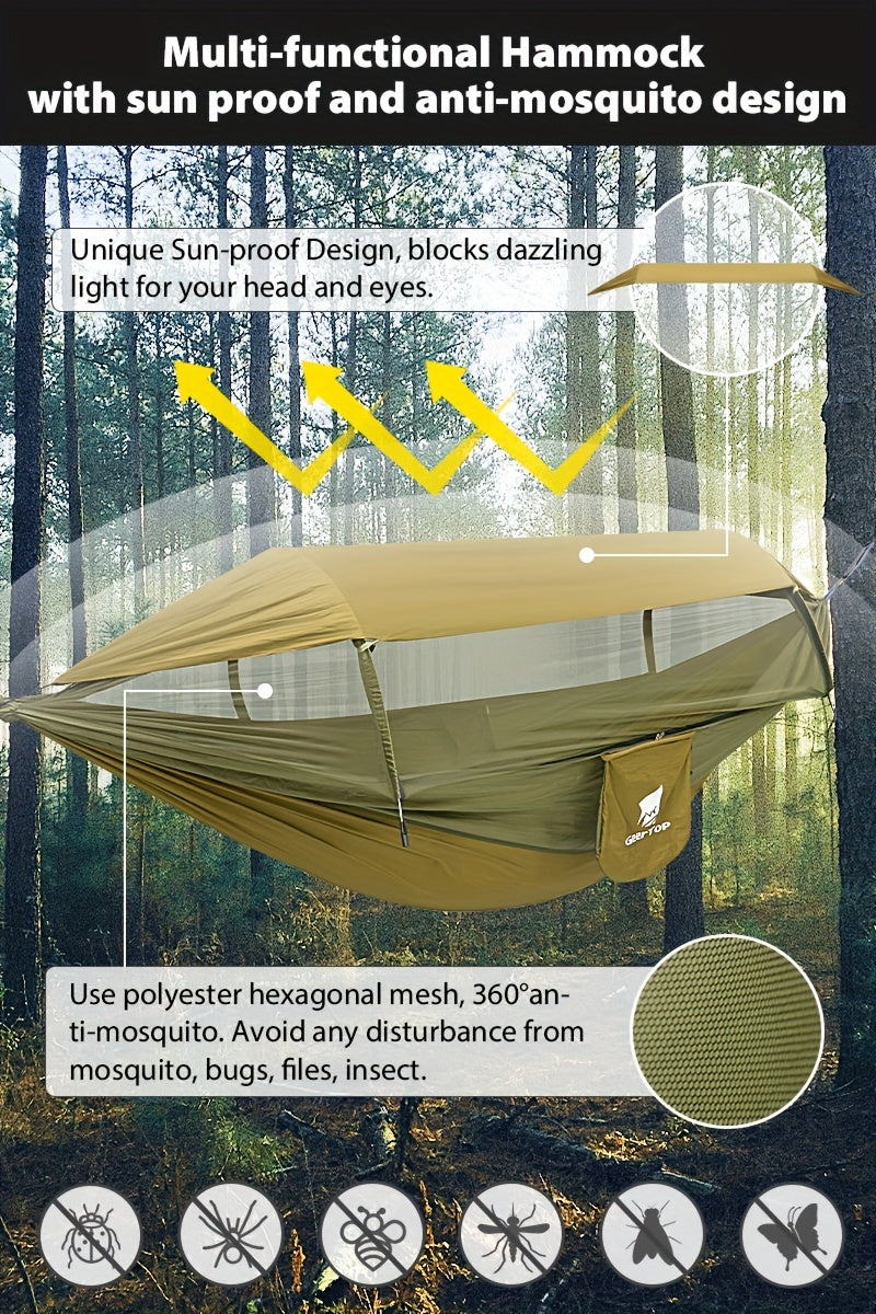 GeerTop 3-in-1 Camping Hammock with Mosquito Net & Sun Shelter - Durable, Easy Setup for Backpacking, Hiking, Beach & Garden