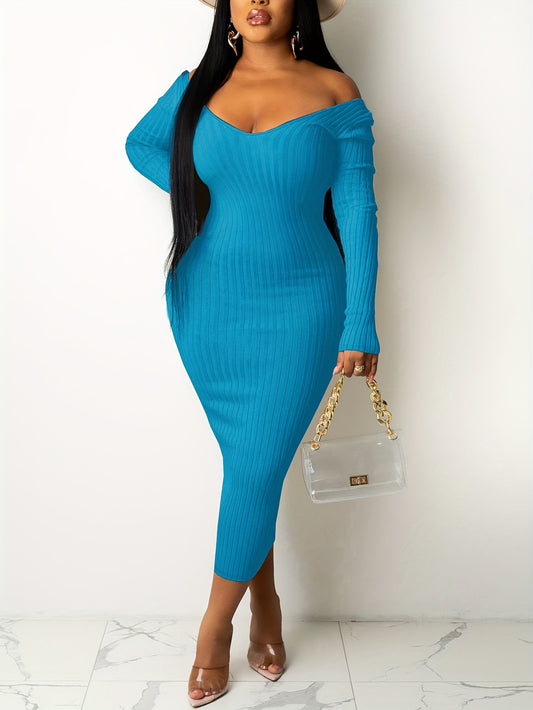 Off Shoulder Bodycon Dress, Elegant Backless Long Sleeve Dress, Women's Clothing