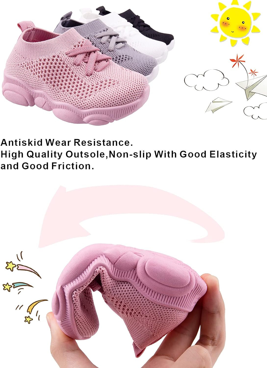 Toddler Baby Girls Boys Tennis White Walking Barefoot Slip on Shoes 18-24 Months Size 5 Wide Toe Box Summer Soft Sole Flexible Dinosaur Cheer Shoes Breathable Outdoor Soccer Rubber Sneakers