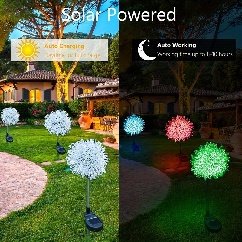 2pcs Solar Dandelion Aluminum Wire Ball Garden Lamp Waterproof Outdoor LED Landscape Lamp, Solar Flower Lamp Suitable For Courtyard Path, Flower Bed, Courtyard Lawn Decoration 29.53"x3.54"