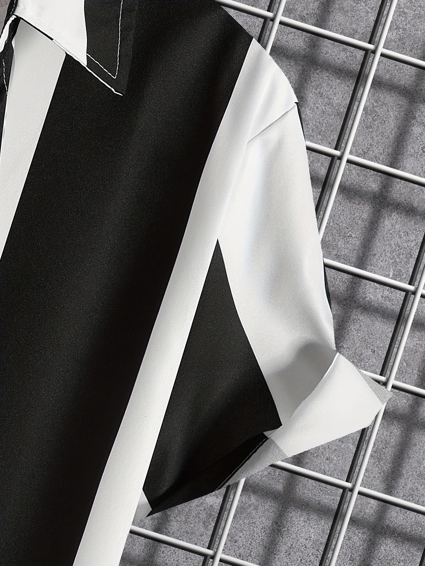 Mens Summer Short Sleeve Striped Shirting Shirt - Square Neck, Button Front, Regular Fit, Non-Stretch Polyester Fabric, Hand Wash or Dry Clean, Perfect for Weekend Casual Street Style