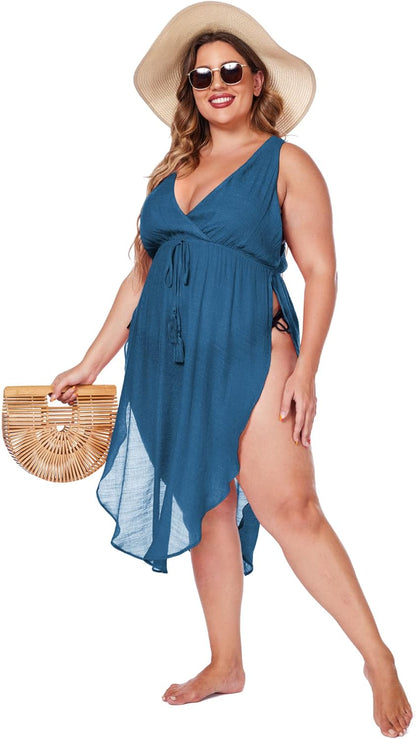 Ladies Cover Ups Sheer Swimwear Coverup Sexy V Neck Beach Dresses,Small