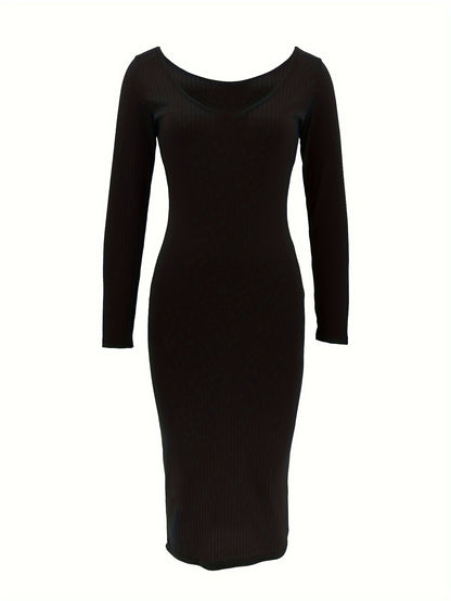 Off Shoulder Bodycon Dress, Elegant Backless Long Sleeve Dress, Women's Clothing