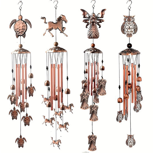 Vintage Metal Animal Wind Chimes - Butterfly, Turtle, Angel, Hummingbird Designs for Garden & Patio Decor | Durable Copper Finish with S-Hook for Easy Hanging | Perfect Outdoor Gift, European And American Style, Craft, Festiv
