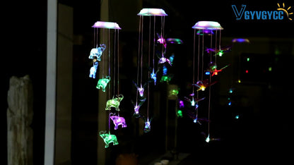 Elephant Solar Wind Chimes with LED Lights - Durable ABS Outdoor Decor, 600mAh Rechargeable Battery for Long-Lasting Night Lighting, Perfect Housewarming Gift for Garden & Patio, Memorial, Yard Lawn Decor