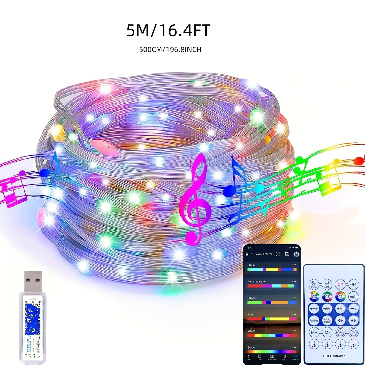 50ft Dream Colo Led Lights, RGB LED Strip Lights, Smart Led String Lights, Christmas Lights, Led Fairy Lights With APP Control Remote Control For Bedroom Room Party Home Tree  For Garden Decor Home Decor Living Room, Hallowee