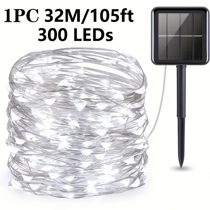 8-Mode Solar Powered Copper Wire Fairy Flower Wreath Lamp - Outdoor Garden Decorative Lighting for Christmas Wedding Party Tree Terraces - Durable Weather-Resistant Construction with Energy-Efficient LEDs