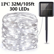 8-Mode Solar Powered Copper Wire Fairy Flower Wreath Lamp - Outdoor Garden Decorative Lighting for Christmas Wedding Party Tree Terraces - Durable Weather-Resistant Construction with Energy-Efficient LEDs