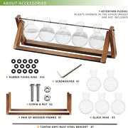 1pc, 5 Bulb Vase Plant Glass Container, With Wooden Frame, Indoor Living Hydroponic Plant Office Garden Planter