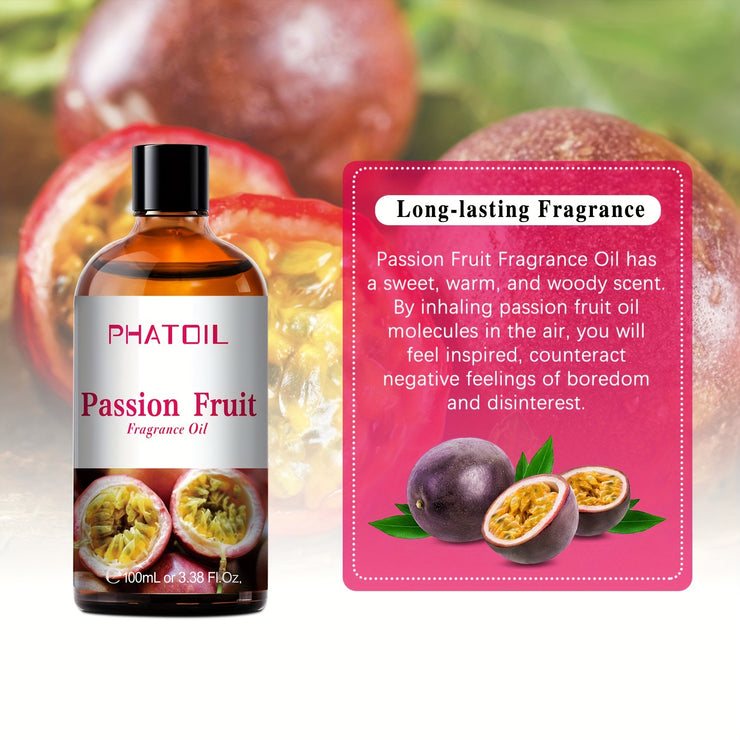 1 Bottle Of PhatOIL Passion Fruit Fragrance Oil - Essential Oil Singles - Rich, Fruity Scent for Scented Candles, Air Humidification, Diffusers, Oil Burner - 100ML/3.38Fl.Oz